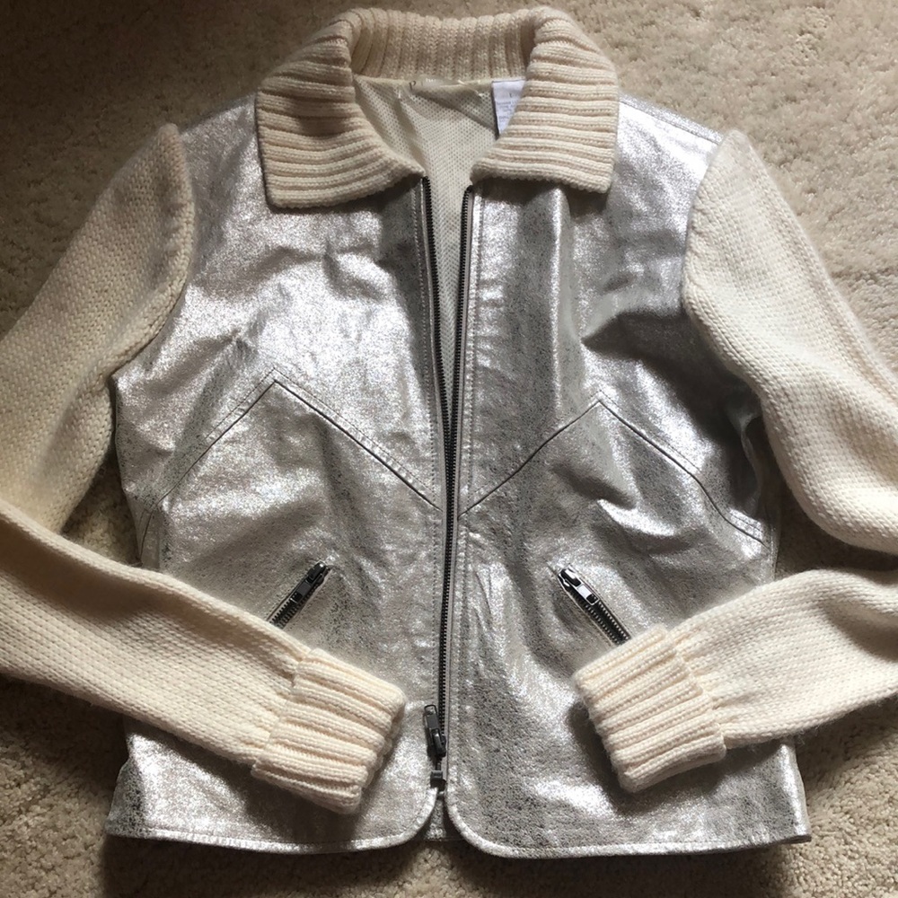 EUC 100% leather with knitted sleeves jacket